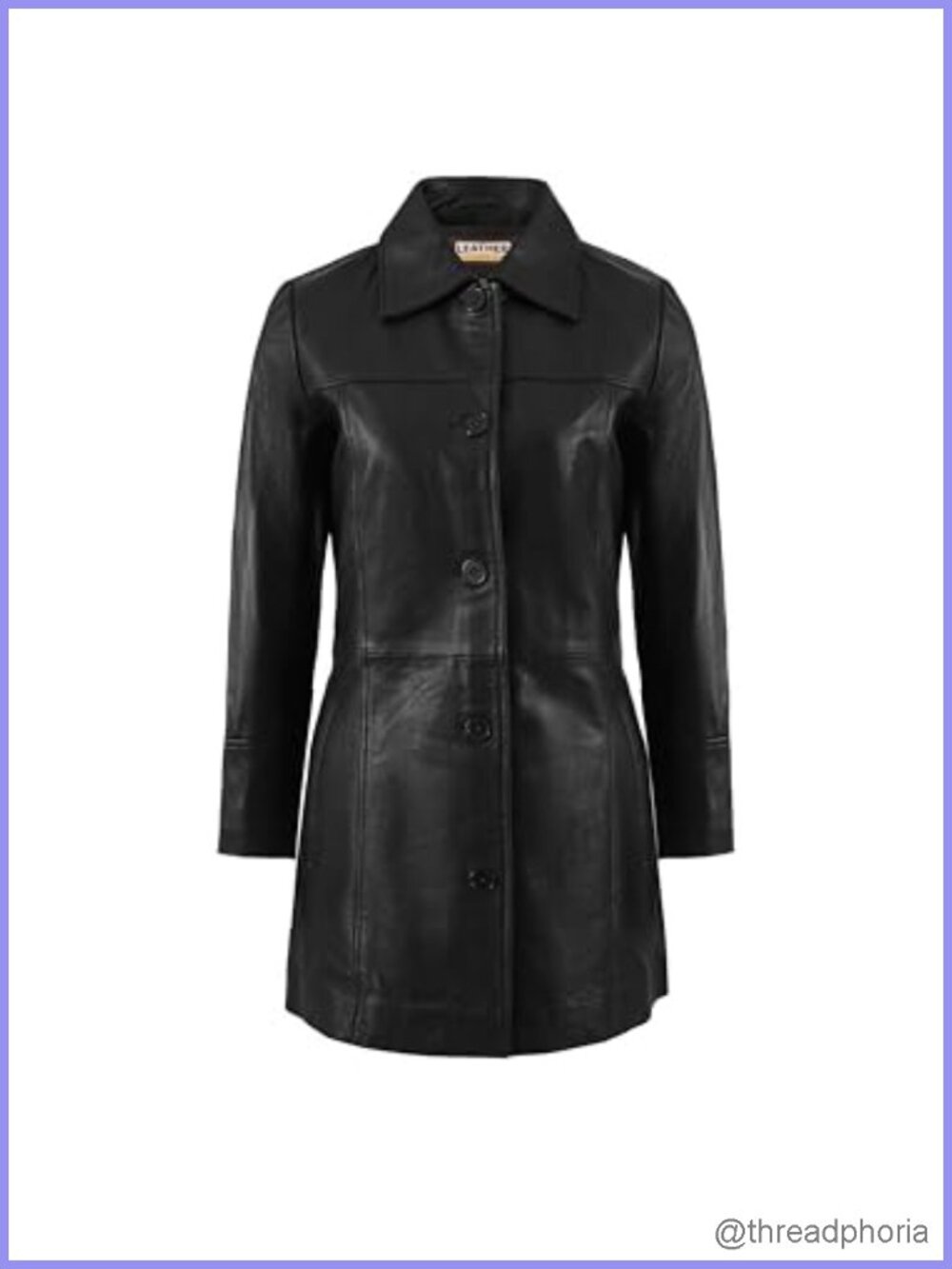 Lambskin Leather Car Coat 3/4 Length Button Front Overcoat